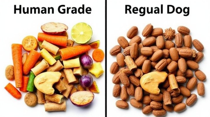 Side-by-side comparison of human-grade dog food and regular dog food