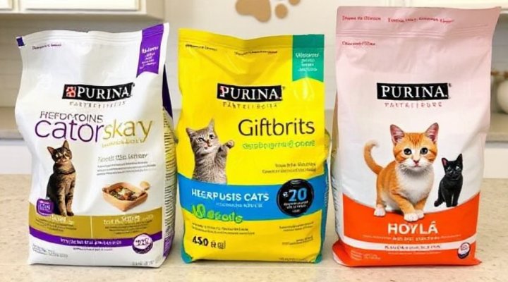Different varieties of Purina cat food for indoor cats