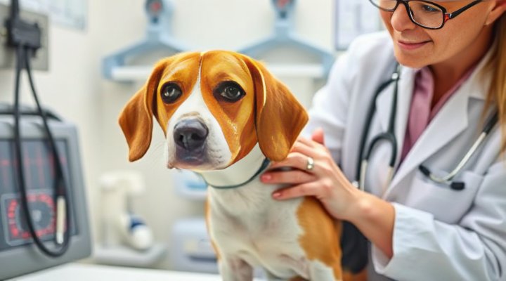 Veterinarian checking a dog with food allergies