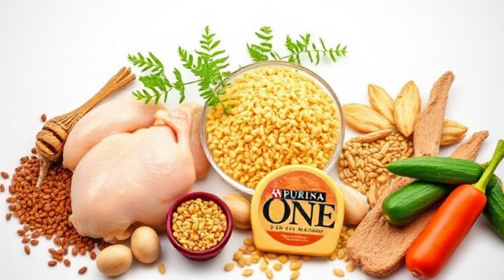 Close-up of Purina One Cat Food ingredients