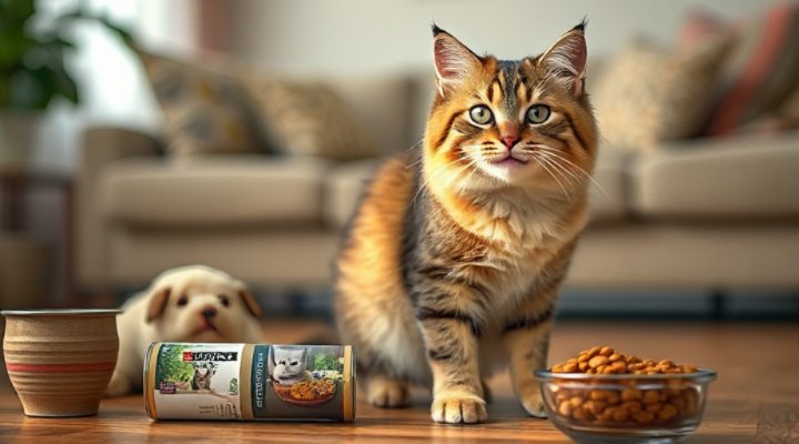 A happy indoor cat enjoying Purina cat food