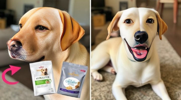 Comparison of a dog with allergies before and after switching to Royal Canin Hydrolyzed Protein