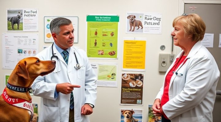 Veterinarian explaining raw food diet to a concerned dog owner
