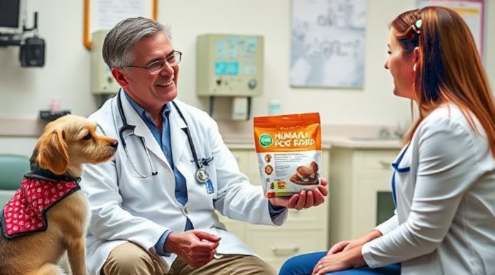 A veterinarian discussing the benefits of human-grade dog food with a pet owner