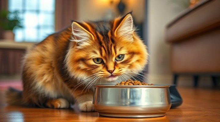 Indoor cat enjoying Purina Cat Food