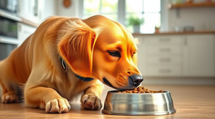 A happy golden retriever enjoying Royal Canin Hydrolyzed Protein dog food