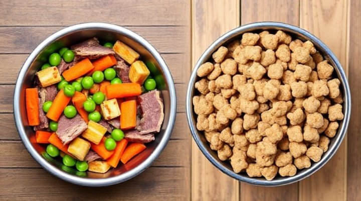 Side-by-side comparison of human-grade dog food and regular dog food