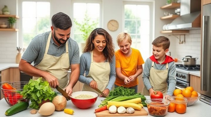 A family preparing homemade human-grade dog food together
