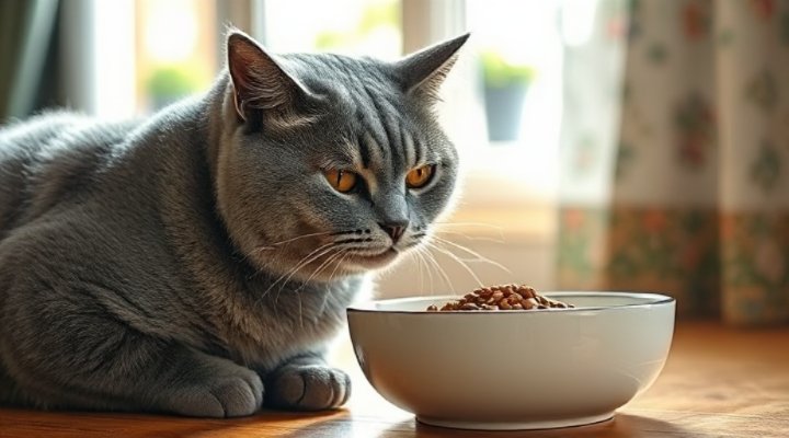 Senior cat with shiny coat eating Sheba cat food