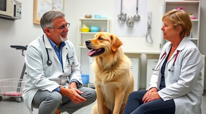 A veterinarian recommending human grade dog food to a pet owner