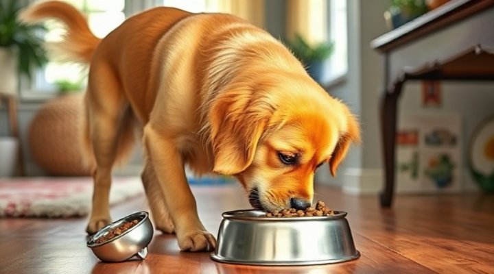 Golden retriever enjoying Beneful dog food
