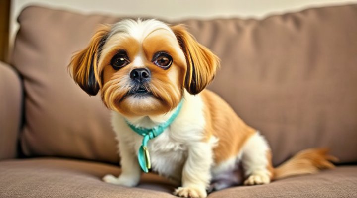 A small breed dog with a shiny coat, a sign of good nutrition