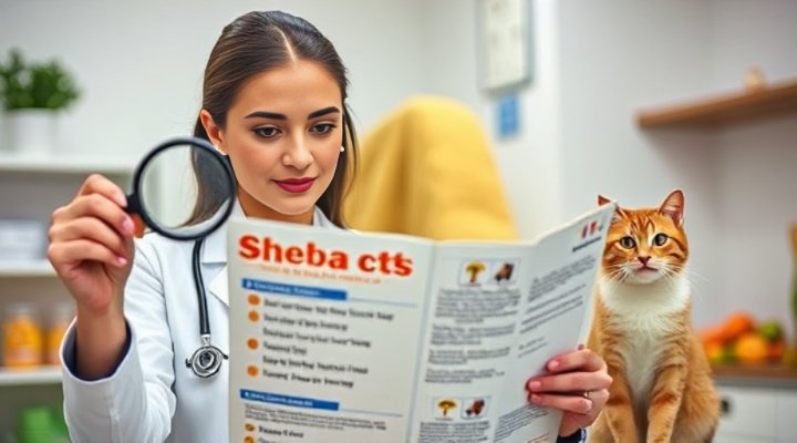 Professional veterinarian analyzing cat food nutrition labels