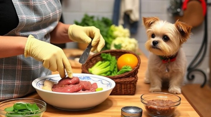 A person preparing homemade wet dog food for a small breed