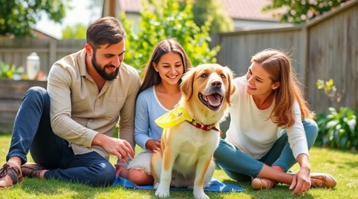 A family enjoying quality time with their healthy dog