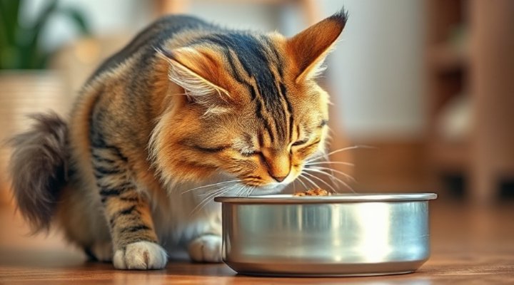 Contented cat enjoying delivered fresh pet food