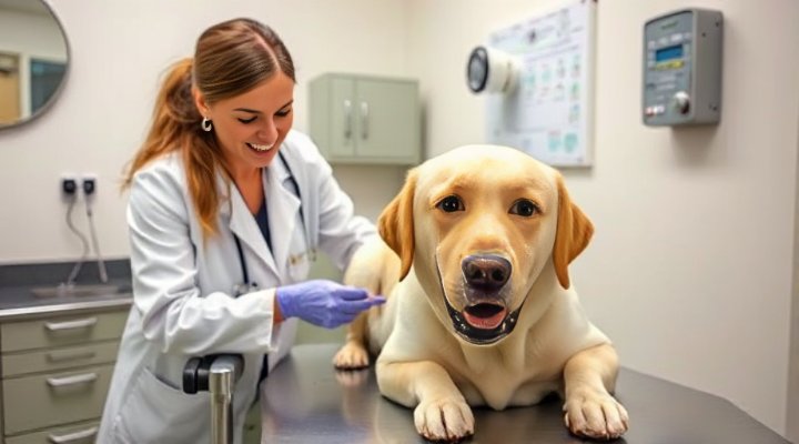 Veterinarian checking a dog
