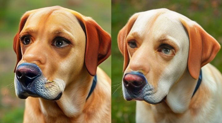 Comparison of a dog with allergy symptoms before and after using Royal Canin Hydrolyzed Protein