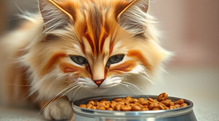 A cat happily eating Purina ONE cat food