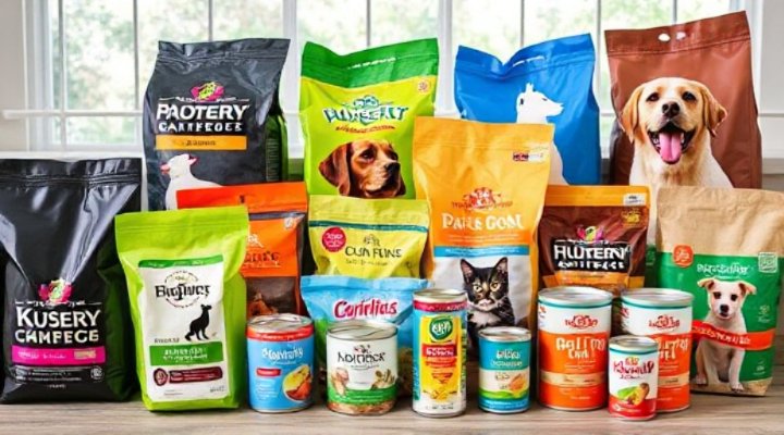 Assortment of premium pet food brands for transition options