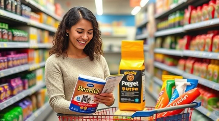 Pet owner selecting Beneful dog food at store