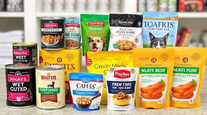 Different brands of wet dog food for small breeds side by side