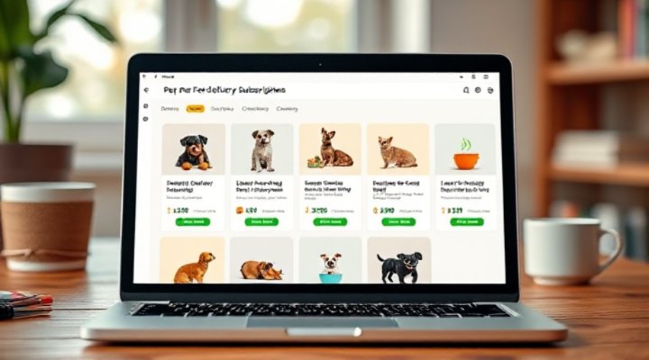 A laptop showing pet food delivery subscription options