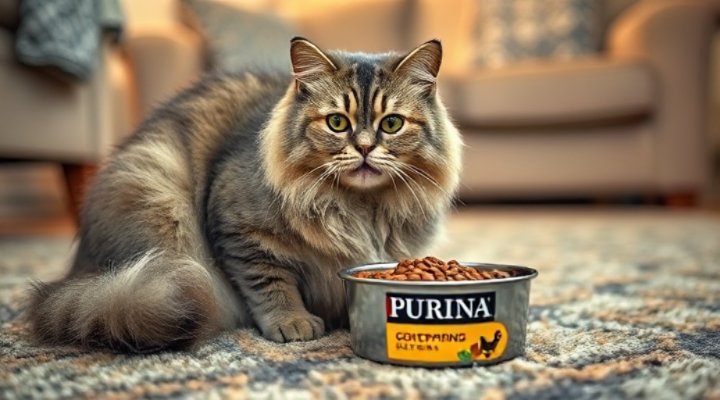 Indoor cat enjoying Purina cat food