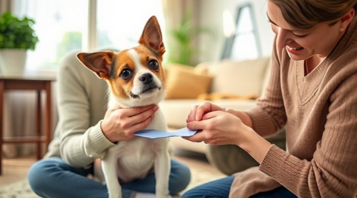 A concerned pet owner checking their dog
