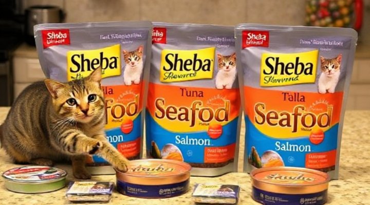 Sheba seafood-flavored cat food options