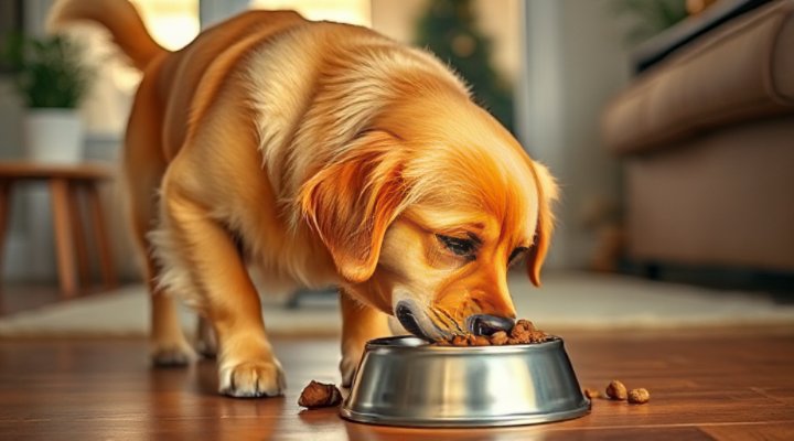 Golden retriever enjoying Beneful dog food