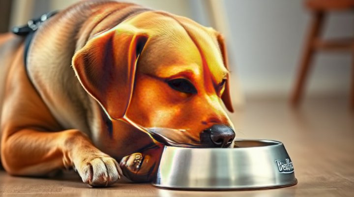 Dog with shiny coat enjoying Beneful dog food
