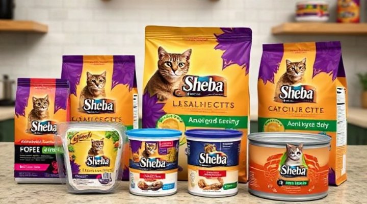 Assortment of Sheba cat food products including perfect portions and cuts in gravy
