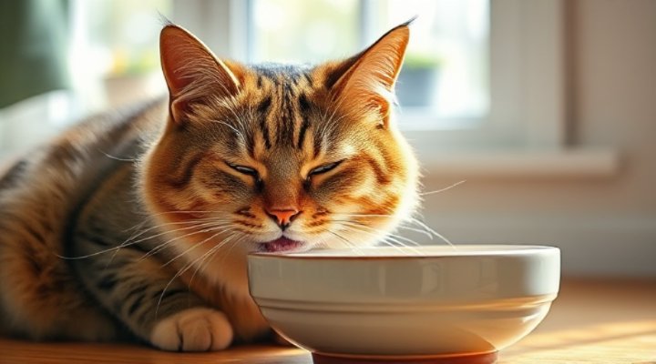 A content cat enjoying a meal of transitioned food