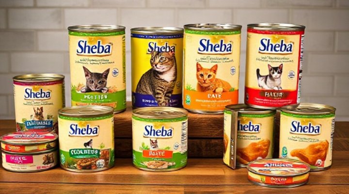 Various Sheba cat food products displayed together