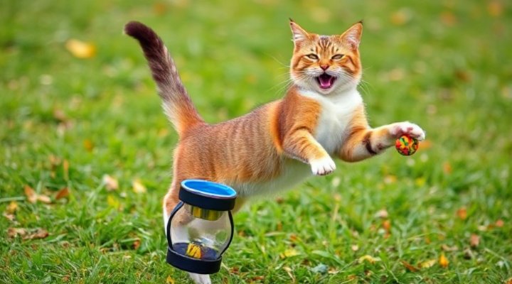 A healthy, active cat playing