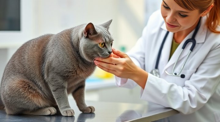 Veterinarian checking cat