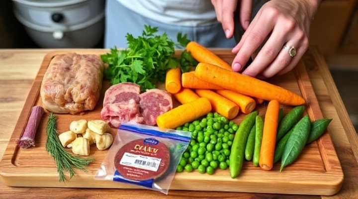 Healthy homemade dog food ingredients being prepared