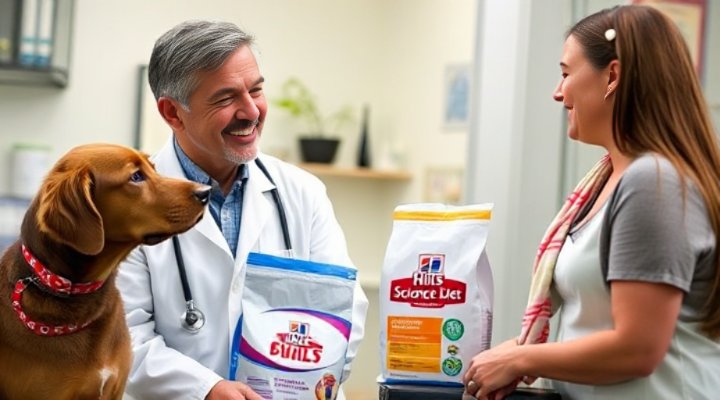 A veterinarian discussing Hills Science Diet with a pet owner