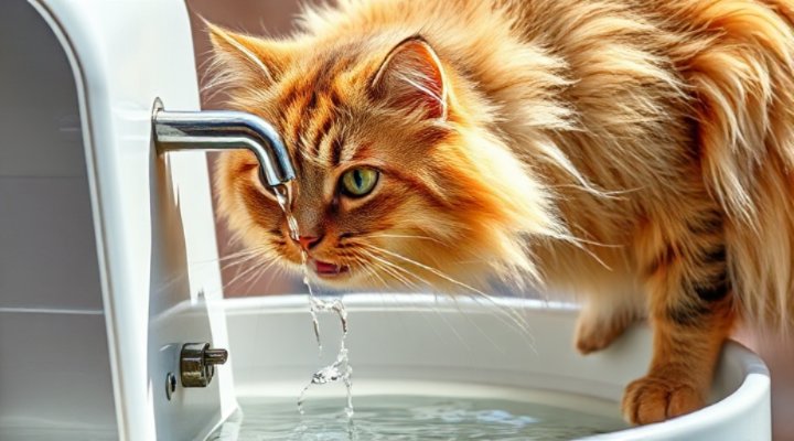 Cat drinking from water fountain