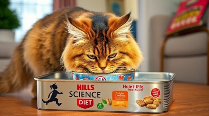 A content cat eating Hills Science Diet food