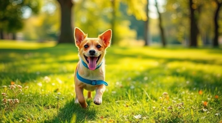 Energetic small dog playing outdoors