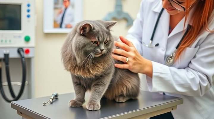 Veterinarian checking cat