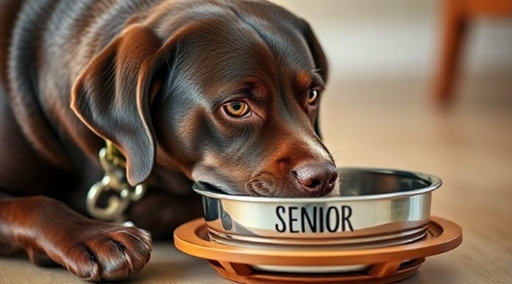 Senior Labrador enjoying age-appropriate dog food