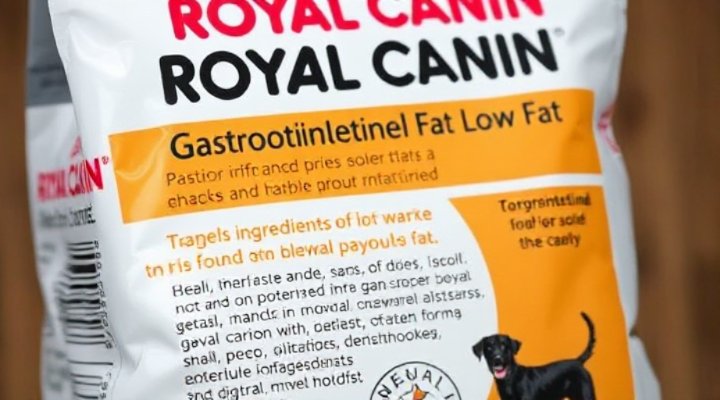 Close-up of Royal Canin Gastrointestinal Low Fat dog food packaging