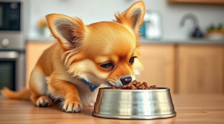A small breed dog enjoying a bowl of nutritious food