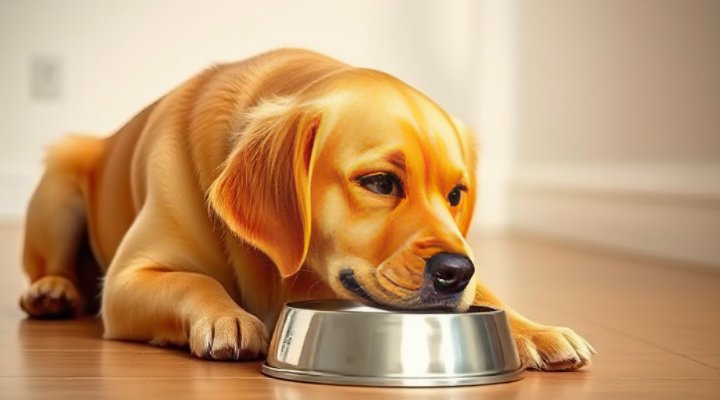 A happy golden retriever enjoying Hills Science Diet food