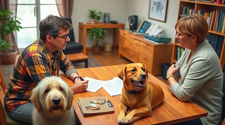 A dog behaviorist consulting with a pet owner about behavioral issues