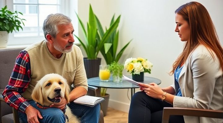 Dog owner consulting with a behaviorist