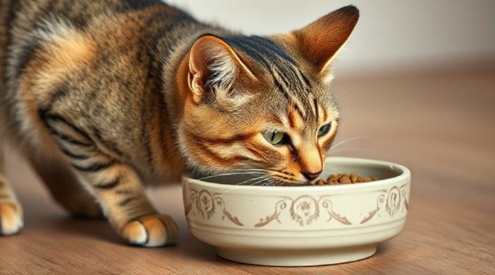 Cat eating healthy food